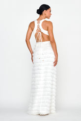 Bold Move Fringe Trim Maxi Dress Ivory